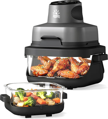 4-in-1 Portable Glass Air Fryer - 1500W, 400°F Precise Heat, 4.2QT & 1.6QT Dual Glass Containers and Lids, Non-Toxic, Max Crisp/Bake/Air Fry/Recrisp, Dishwasher Safe, Mother's Day