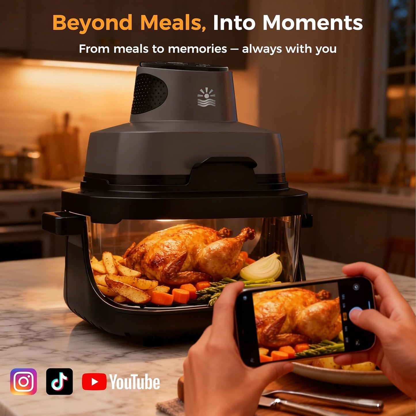 4-in-1 Portable Glass Air Fryer - 1500W, 400°F Precise Heat, 4.2QT & 1.6QT Dual Glass Containers and Lids, Non-Toxic, Max Crisp/Bake/Air Fry/Recrisp, Dishwasher Safe, Mother's Day