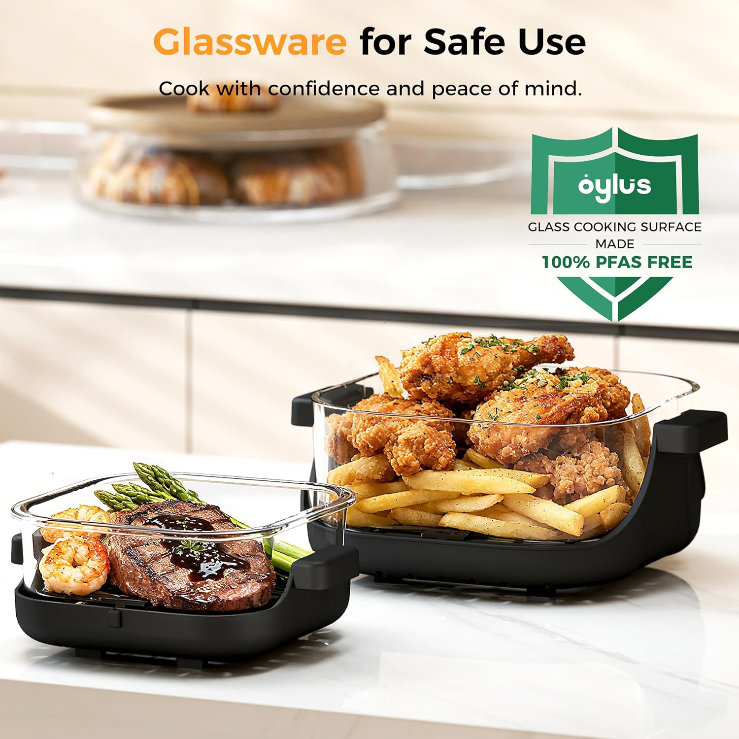 4-in-1 Portable Glass Air Fryer - 1500W, 400°F Precise Heat, 4.2QT & 1.6QT Dual Glass Containers and Lids, Non-Toxic, Max Crisp/Bake/Air Fry/Recrisp, Dishwasher Safe, Mother's Day