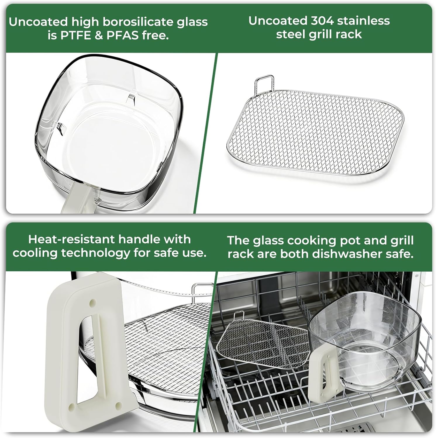 5 Quart Glass Air Fryer, Non Toxic & Uncoated High Borosilicate Glass Basket, Airfryer with Transparent Fry Bowl, 8 Preset Modes, PTFE/PFAS Free, BPA-Free, Dishwasher Safe, White