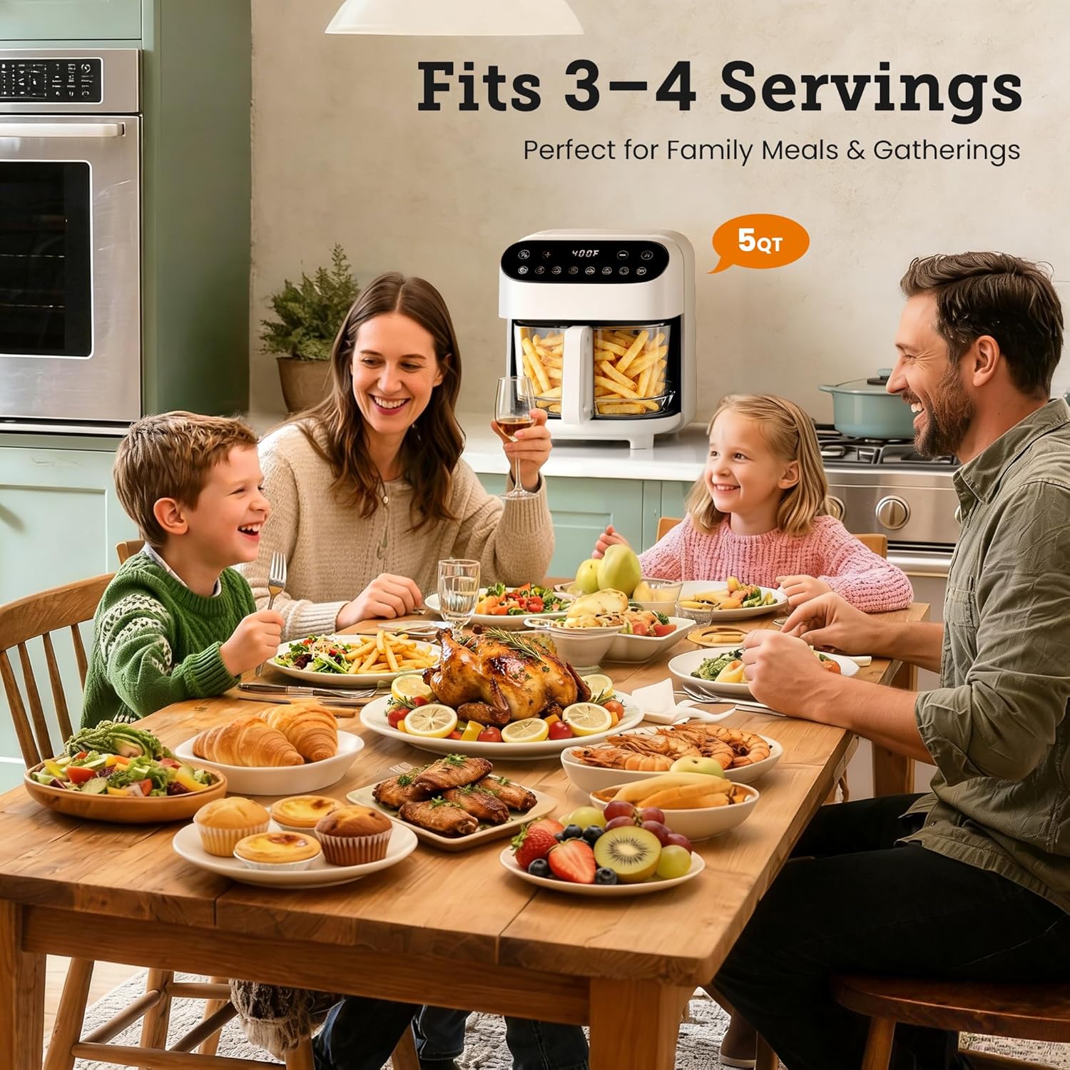 Kismile 5QT Glass Air Fryer, BPA-Free Non Toxic AirFryer with Digital Touch Control, 1500W Portable Airfryer, Dishwasher Safe Basket, Up to 400°F, Cooks with 95% Less Oil(White)