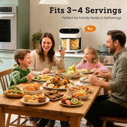 Kismile 5QT Glass Air Fryer, BPA-Free Non Toxic AirFryer with Digital Touch Control, 1500W Portable Airfryer, Dishwasher Safe Basket, Up to 400°F, Cooks with 95% Less Oil(White)