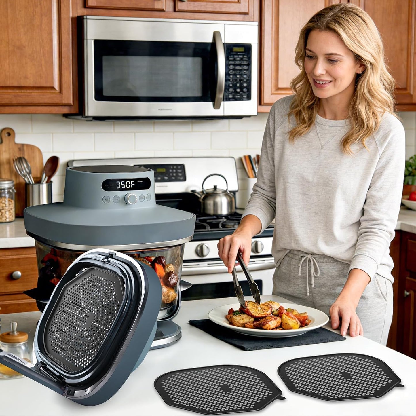 2 PCS Silicone Splatter Shield Heat-Resistant Splash Guard for Ninja Crispi Pro Glass Air Fryer -Replacement Parts AS101CY,Compatible with Ninja Crispi Pro Accessories & Crisp Containers (Black)