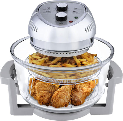 Granitestone 16Qt Large Glass Air Fryer Non Toxic – Family Sized Airfyrer Cooker with 3 Cooking Sections, Stainless Steel Racks, for French Fries, Chicken, No Preheat, Self Cleaning, Dishwasher Safe