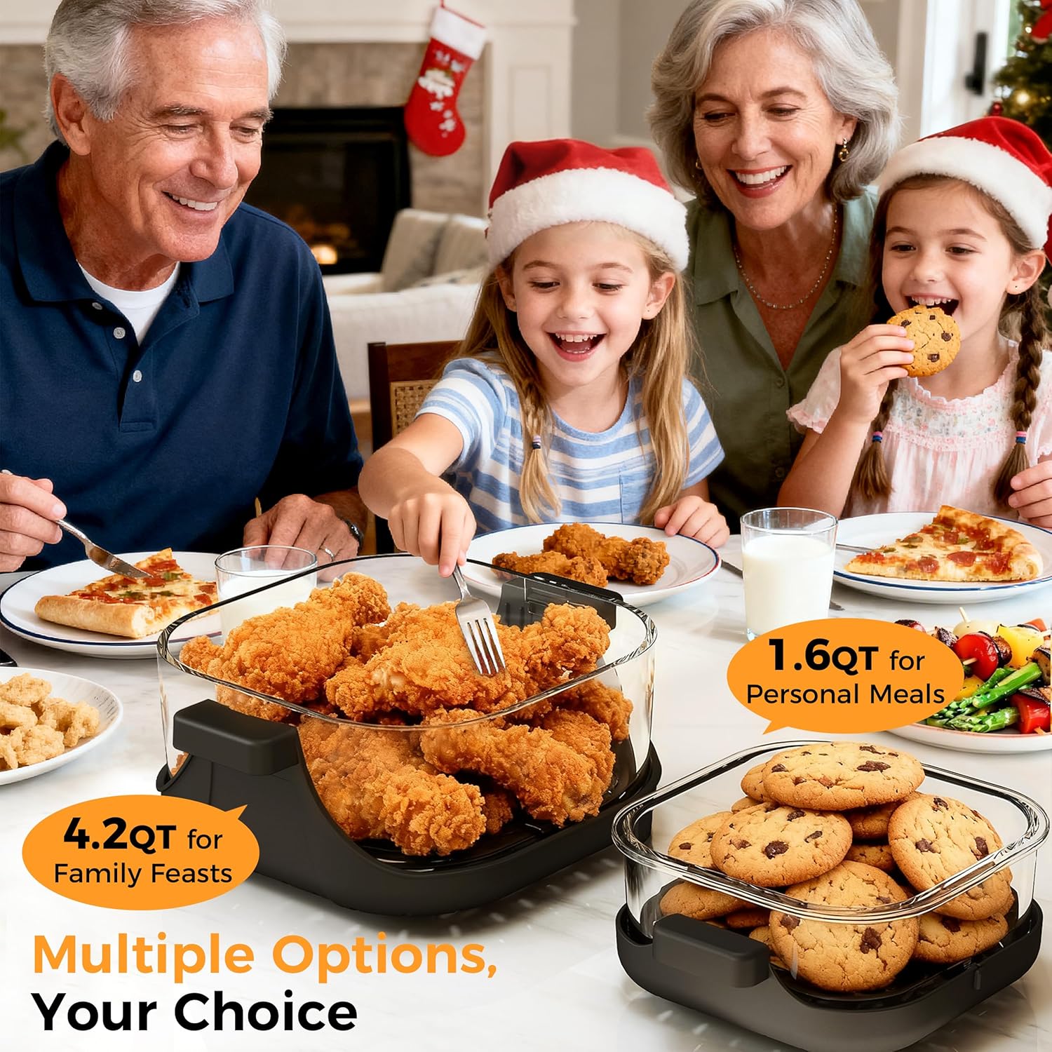 4-in-1 Portable Glass Air Fryer - 1500W, 400°F Precise Heat, 4.2QT & 1.6QT Dual Glass Containers and Lids, Non-Toxic, Max Crisp/Bake/Air Fry/Recrisp, Dishwasher Safe, Mother's Day