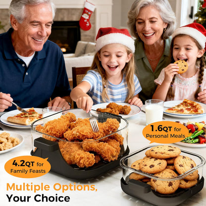 4-in-1 Portable Glass Air Fryer - 1500W, 400°F Precise Heat, 4.2QT & 1.6QT Dual Glass Containers and Lids, Non-Toxic, Max Crisp/Bake/Air Fry/Recrisp, Dishwasher Safe, Mother's Day