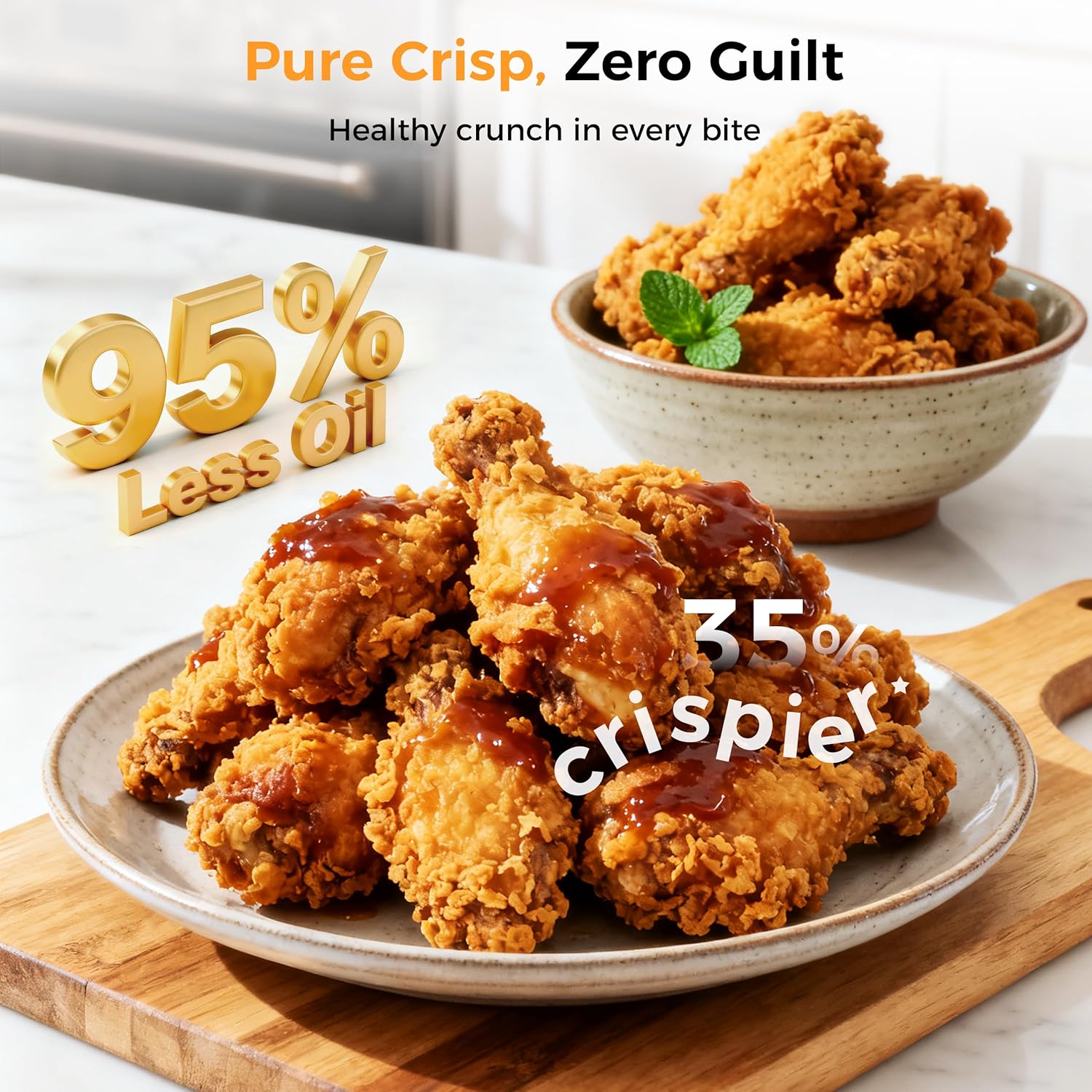 4-in-1 Portable Glass Air Fryer - 1500W, 400°F Precise Heat, 4.2QT & 1.6QT Dual Glass Containers and Lids, Non-Toxic, Max Crisp/Bake/Air Fry/Recrisp, Dishwasher Safe, Mother's Day