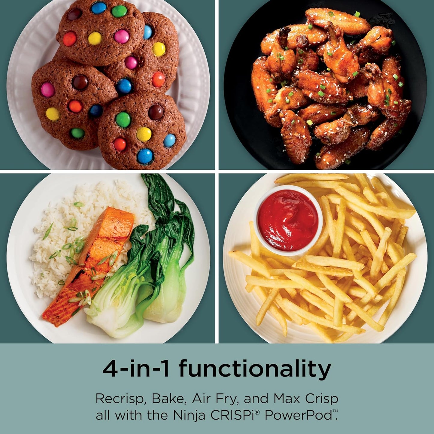Ninja Crispi 4-in-1 Glass Air Fryer | 450°F | Non-Toxic | 4QT & 6-Cup Glass Containers w/Lids | Microwave, Freezer, Dishwasher Safe | Max Crisp, Air Fry, Bake, Recrisp | Mint | FN101MT