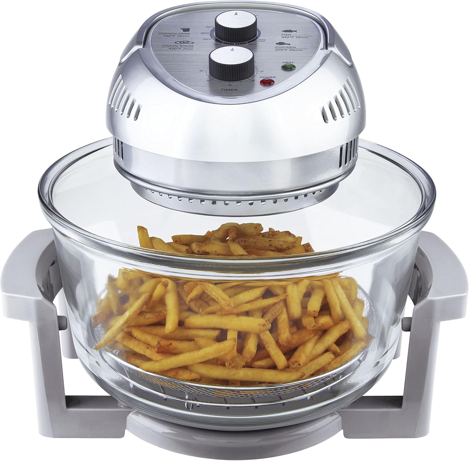 Granitestone 16Qt Large Glass Air Fryer Non Toxic – Family Sized Airfyrer Cooker with 3 Cooking Sections, Stainless Steel Racks, for French Fries, Chicken, No Preheat, Self Cleaning, Dishwasher Safe