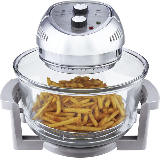 Granitestone 16Qt Large Glass Air Fryer Non Toxic – Family Sized Airfyrer Cooker with 3 Cooking Sections, Stainless Steel Racks, for French Fries, Chicken, No Preheat, Self Cleaning, Dishwasher Safe