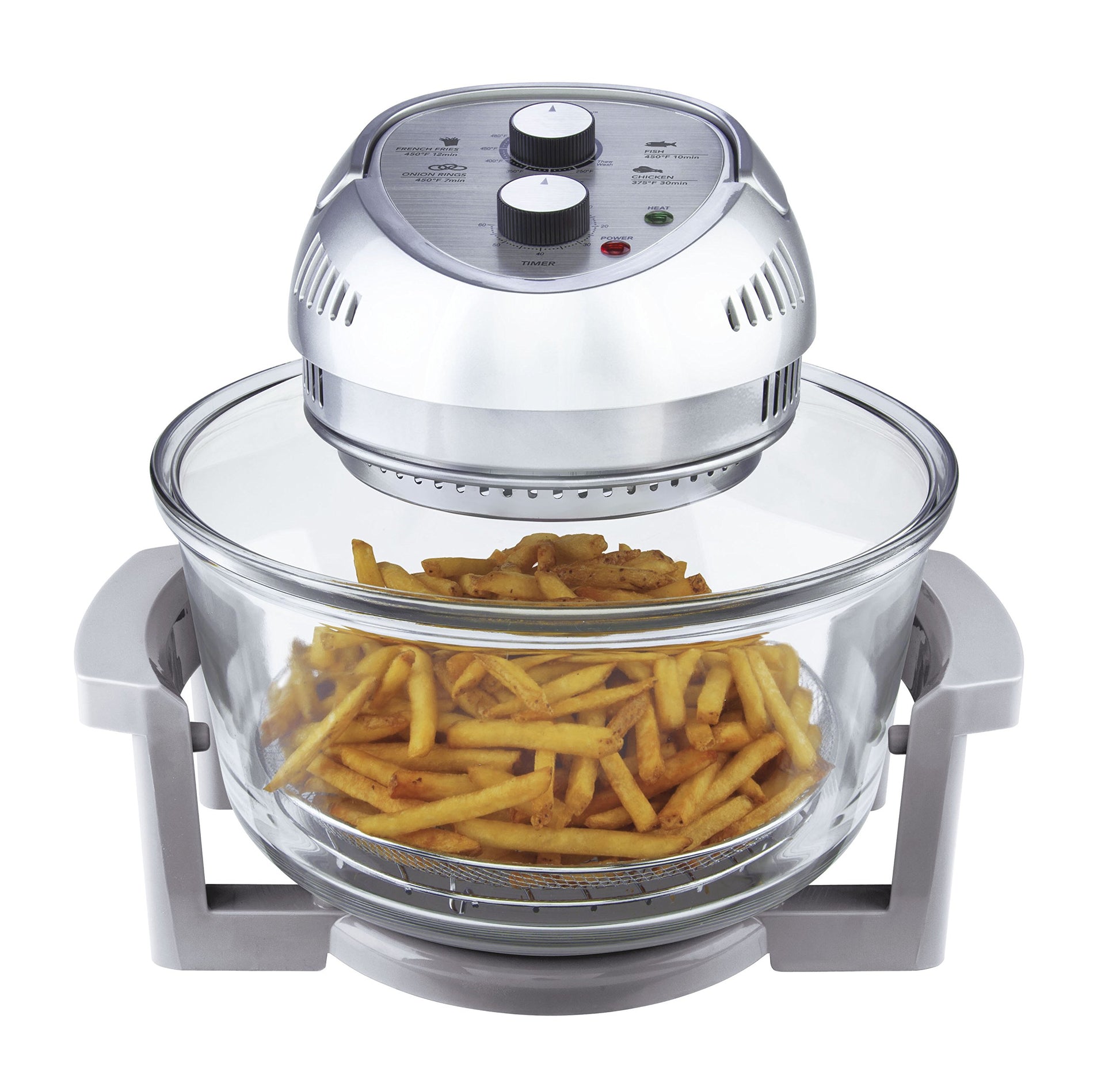 Granitestone 16Qt Large Glass Air Fryer Non Toxic – Family Sized Airfyrer Cooker with 3 Cooking Sections, Stainless Steel Racks, for French Fries, Chicken, No Preheat, Self Cleaning, Dishwasher Safe