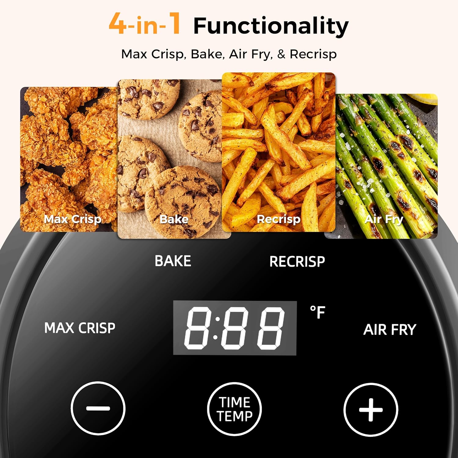 4-in-1 Portable Glass Air Fryer - 1500W, 400°F Precise Heat, 4.2QT & 1.6QT Dual Glass Containers and Lids, Non-Toxic, Max Crisp/Bake/Air Fry/Recrisp, Dishwasher Safe, Mother's Day