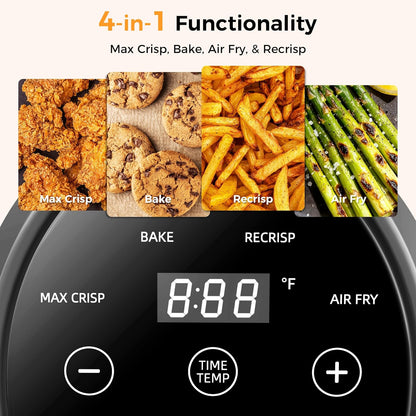 4-in-1 Portable Glass Air Fryer - 1500W, 400°F Precise Heat, 4.2QT & 1.6QT Dual Glass Containers and Lids, Non-Toxic, Max Crisp/Bake/Air Fry/Recrisp, Dishwasher Safe, Mother's Day